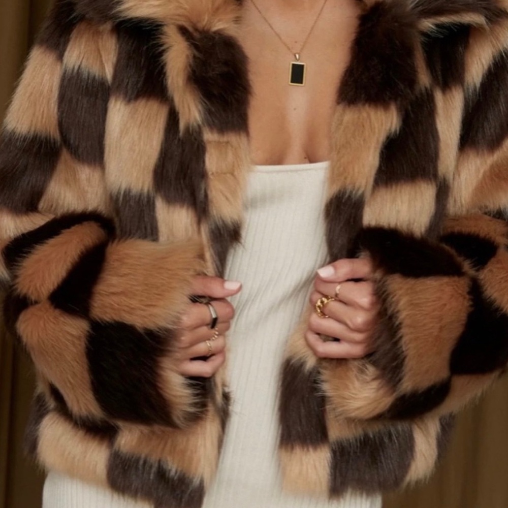 12th Tribe McKenna Faux Fur Checkered Jacket